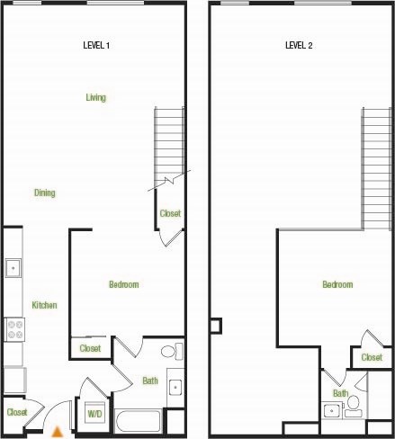 Floor plan for 1 bed, 1 bath, 1112 sqft